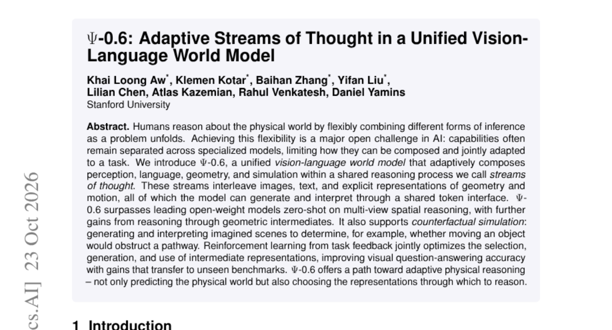 Ψ-0.6: Adaptive Streams of Thought in a Unified Vision-Language World Model 封面