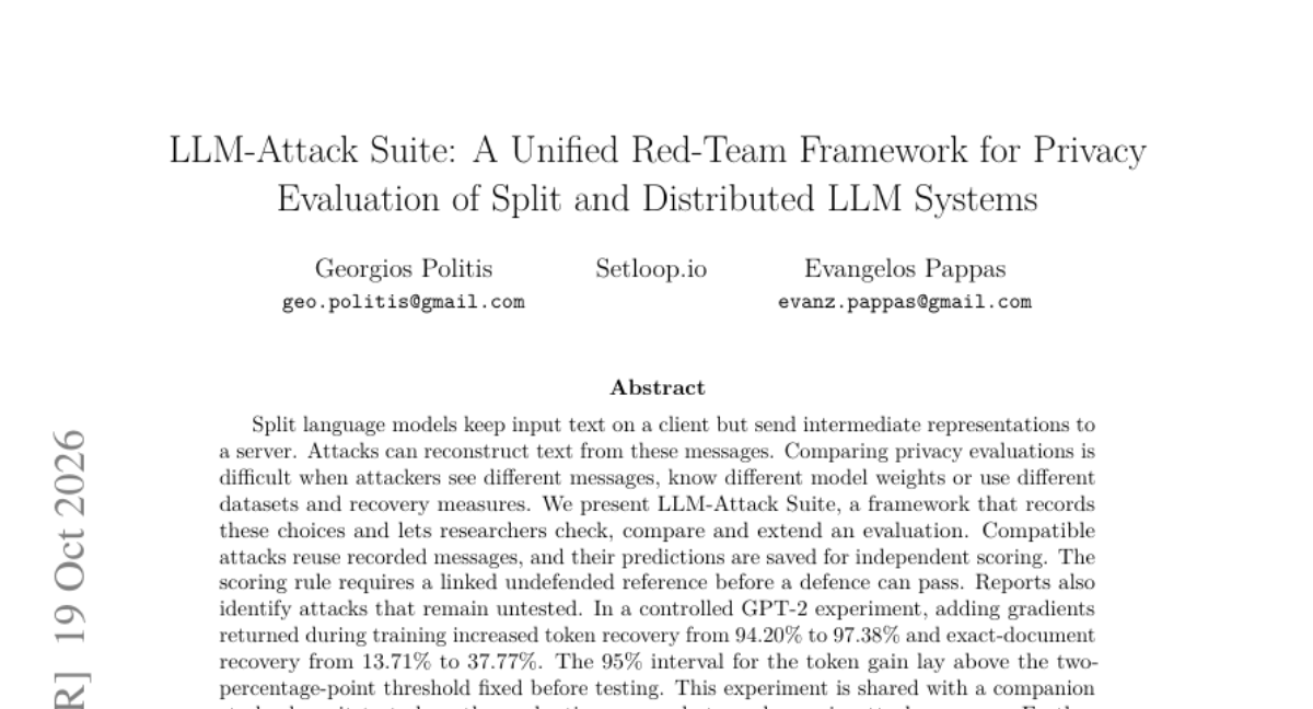 The LLM-Attacker: A Unified Red-Team Framework for Privacy Evaluation of Split and Distributed LLM Systems 封面