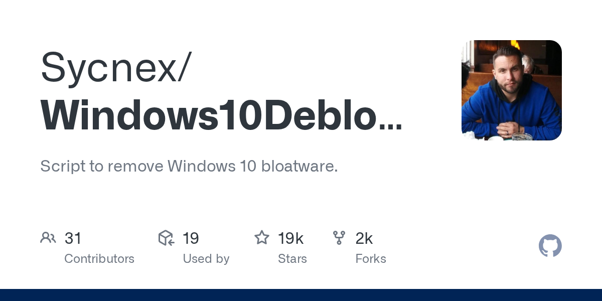 Sycnex/Windows10Debloater 封面