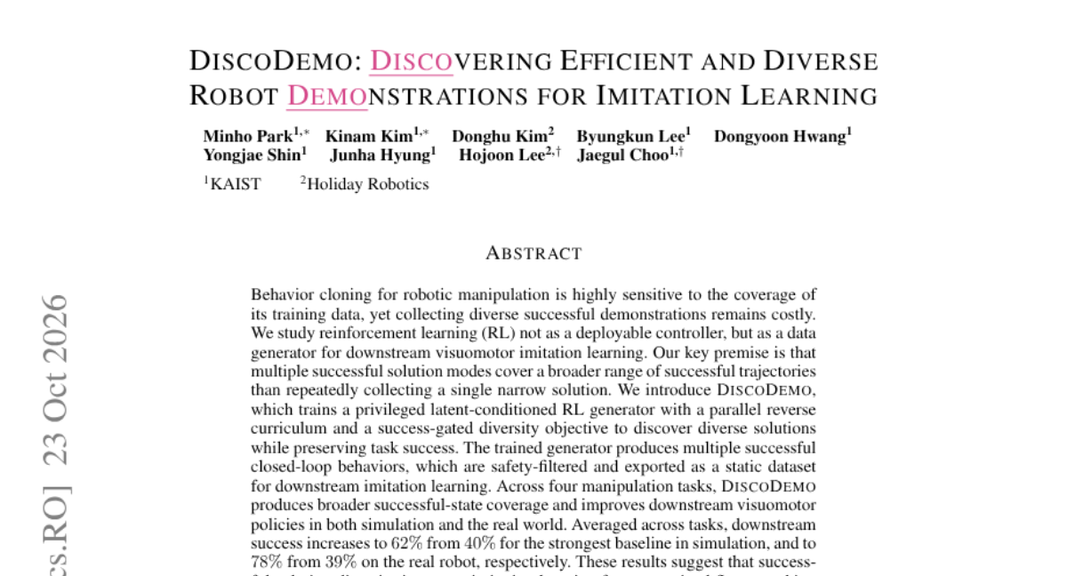 DiscoDemo: Discovering Efficient and Diverse Robot Demonstrations for Imitation Learning 封面