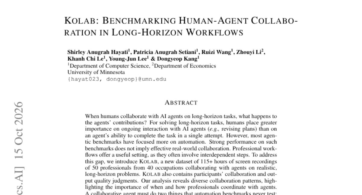 Kolab: Benchmarking Human-Agent Collaboration in Long-Horizon Workflows 封面