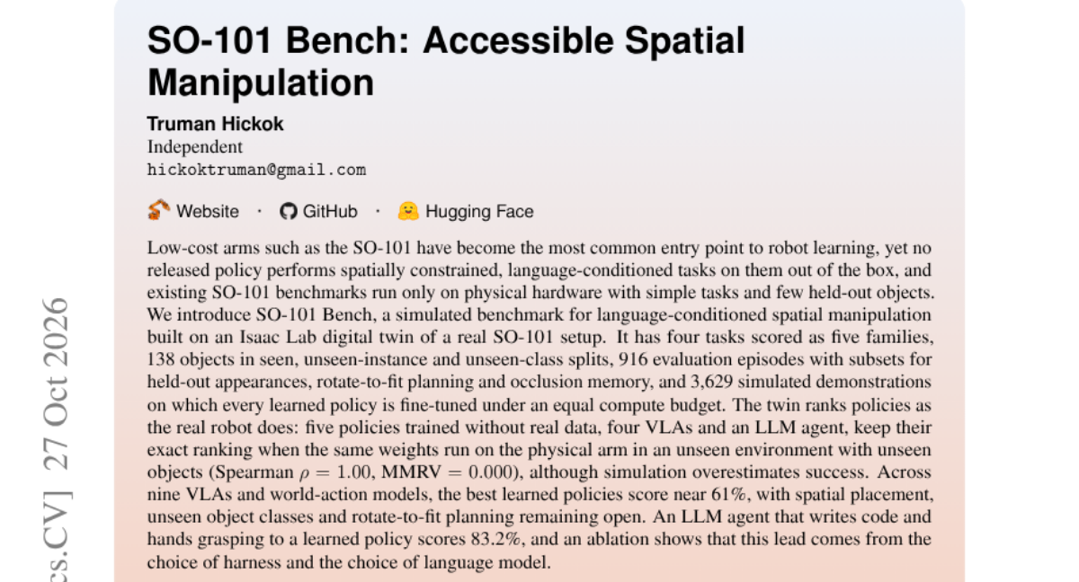 SO-101 Bench: Accessible Spatial Manipulation 封面