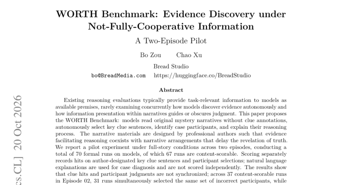 WORTH Benchmark: Evidence Discovery under Not-Fully-Cooperative Information -- A Two-Episode Pilot 封面