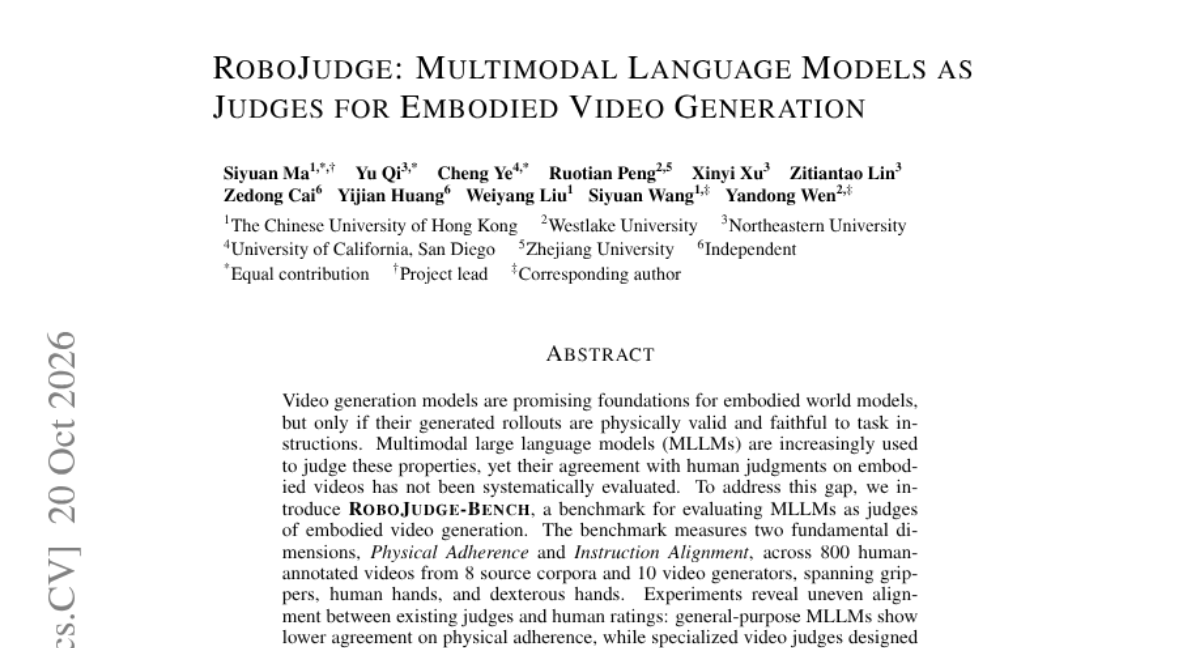 RoboJudge: Multimodal Language Models as Judges for Embodied Video Generation 封面